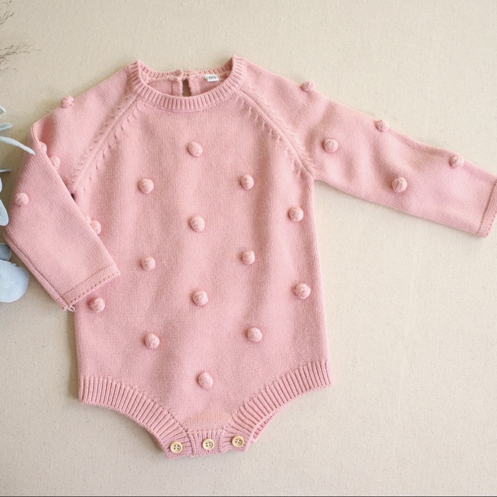 Bubble Gum Pink Bobble Knit Bodysuit Popcorn Baby